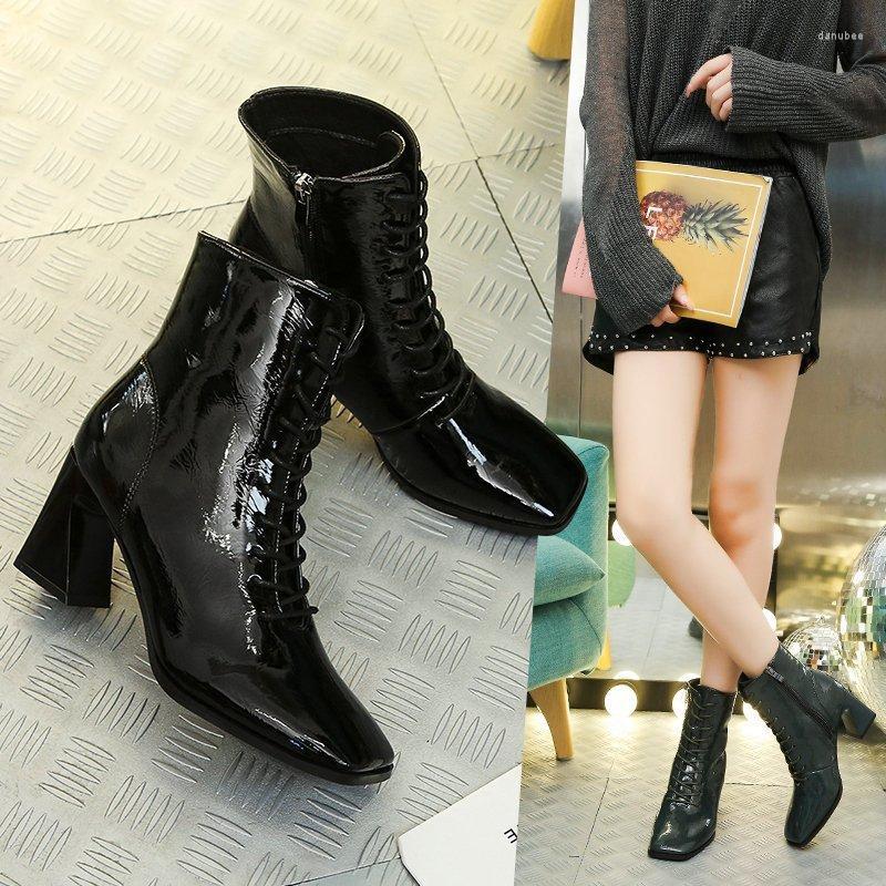 Boots Drop Thick-heeled Patent Leather Short Women's Autumn And Winter Square Toe High-heeled, Black
Boots Drop Thick-heeled Patent Leather Short Women's Autumn And Winter Square Toe High-heeled, Black