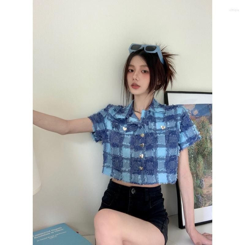 Women' Blouses Summer 2023 Chic Design Checkerboard Fringe Ladies Love Button Short Sleeve Retro Shirt Women, Blue
Women' Blouses Summer 2023 Chic Design Checkerboard Fringe Ladies Love Button Short Sleeve Retro Shirt Women, Blue