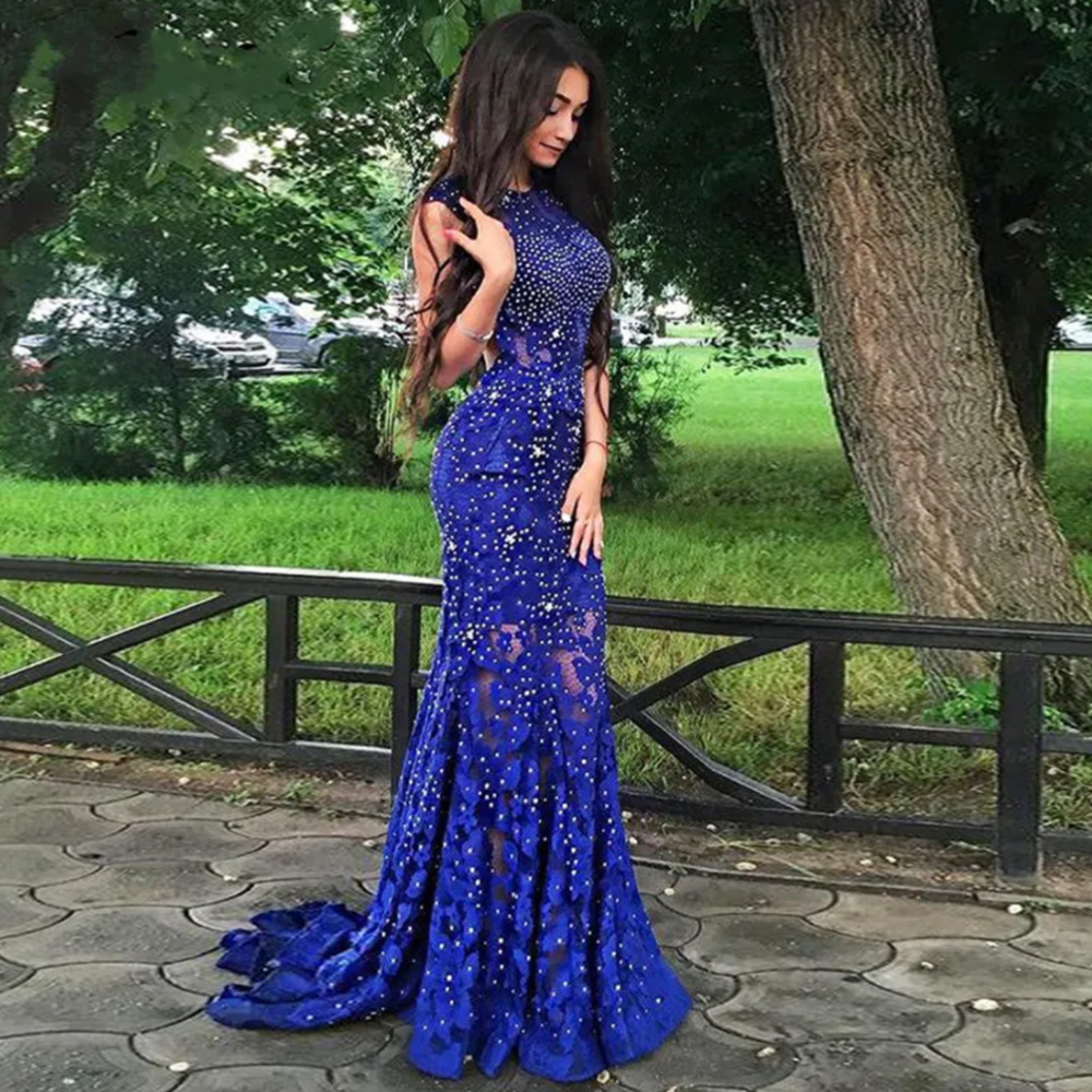 Royal Blue Mermaid Evening Dresses Jewel Floor-Length Sweep Train Applique Beaded Lace long Backless Prom Party Gown Illusion Custom, Light yellow
Royal Blue Mermaid Evening Dresses Jewel Floor-Length Sweep Train Applique Beaded Lace long Backless Prom Party Gown Illusion Custom, Light yellow