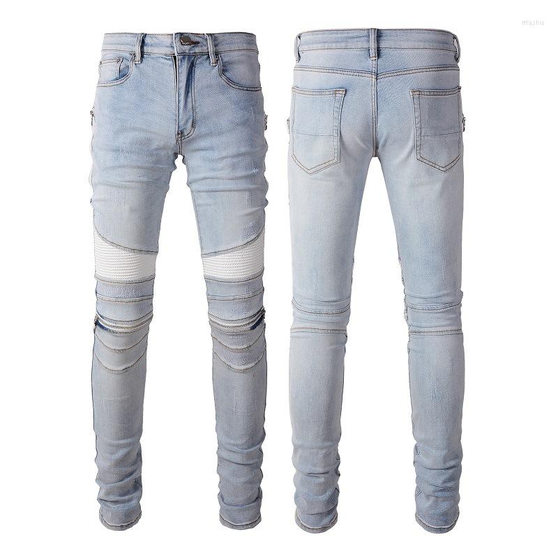 Men's Jeans Y2k Streetwear Men Slim Zipper Damaged Pleated Denim Pants Bandana Patchwork Scratched Skinny Stretch, Light blue
Men's Jeans Y2k Streetwear Men Slim Zipper Damaged Pleated Denim Pants Bandana Patchwork Scratched Skinny Stretch, Light blue