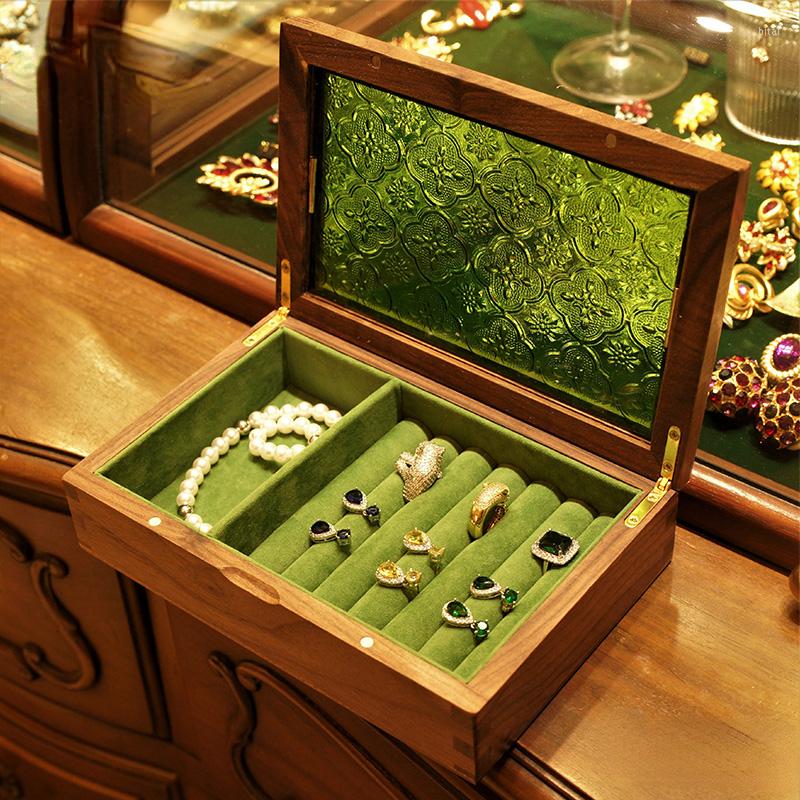 Jewelry Pouches Solid Wood Retro Ring Earring Display Organizer Box Tray Holder High End Luxury Jewellery Storage Case With Glass Cover
Jewelry Pouches Solid Wood Retro Ring Earring Display Organizer Box Tray Holder High End Luxury Jewellery Storage Case With Glass Cover