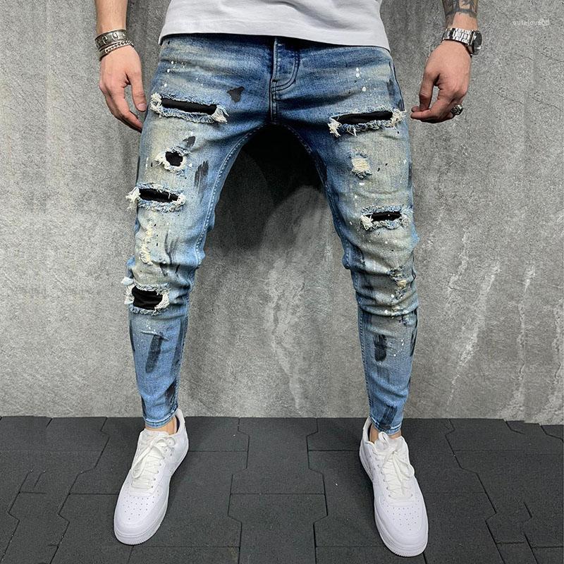 Men' Jeans Paint Print Blue Skinny Men Vintage Distressed Patch Ripped Y2k Fashion Slim Destroyed Denim Pencil Pants Streetwear, Light blue
Men' Jeans Paint Print Blue Skinny Men Vintage Distressed Patch Ripped Y2k Fashion Slim Destroyed Denim Pencil Pants Streetwear, Light blue