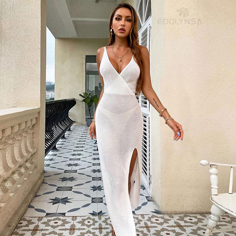 Swimwear Cryptographic Crochet Beach Maxi Dress for Women See Through Sexy Plunge Backless Bandage Sleeveless Lacing Split Dresses A853, White 
Swimwear Cryptographic Crochet Beach Maxi Dress for Women See Through Sexy Plunge Backless Bandage Sleeveless Lacing Split Dresses A853, White