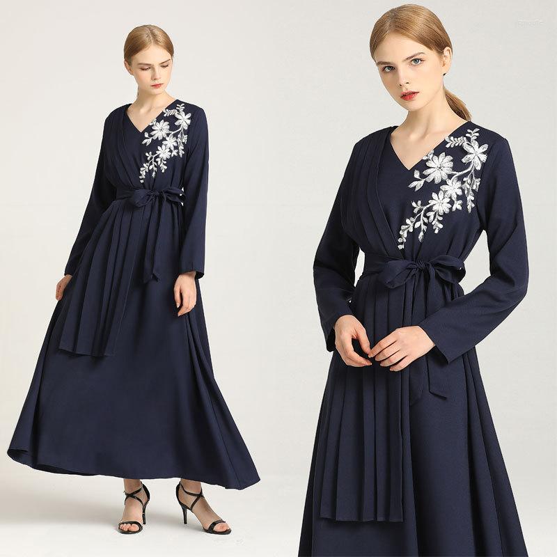 Ethnic Clothing Women's Muslim Long Dresses Summer Floral Embroidery Slim Thin Irregular Pleated Skirt Fashion Islamic
Ethnic Clothing Women's Muslim Long Dresses Summer Floral Embroidery Slim Thin Irregular Pleated Skirt Fashion Islamic