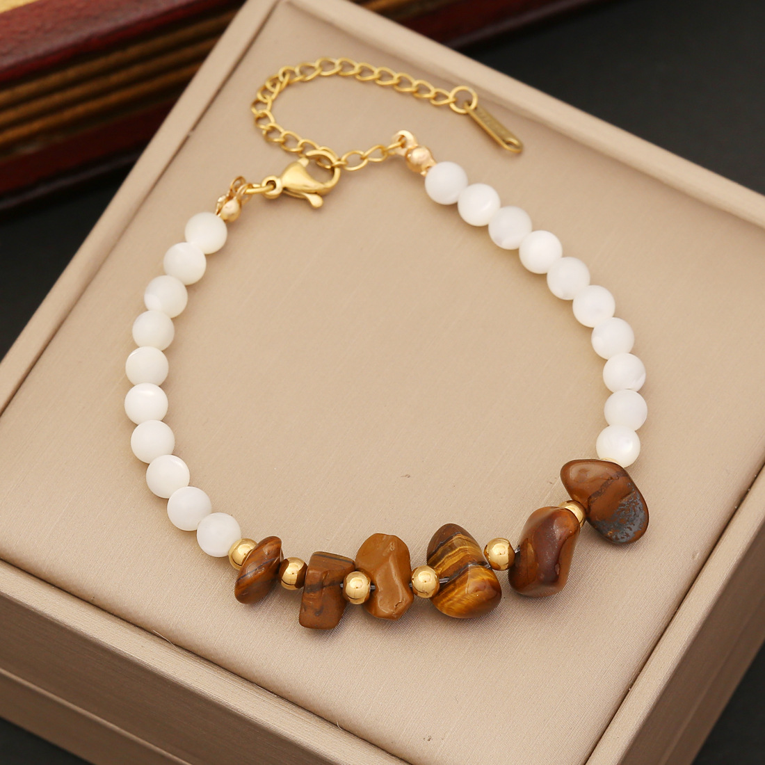 Elegant Design Shell Beads Natural Stone Strands Bracelets Amethyst Tiger Stone Jewelry