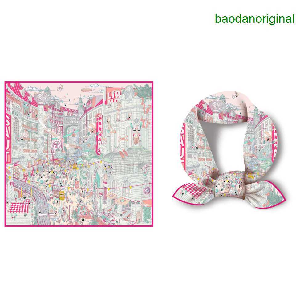 Hemres Designer Scarves 2023 New 53cm Twill Silk Women's Digital Printing Versatile Square Small Neckband Tie Wrap Scarf P71D