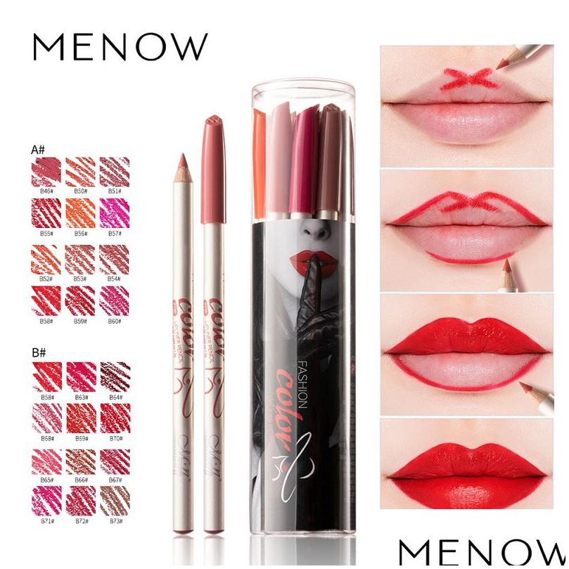 Lip Pencils 12Pcs/Set Menow Lipliner Pencil Purple Orange Y Red Color Wooden Handle Smooth Cream Waterproof Matte Eyeliner Tattoo Dr Dh6Rg, Randomly sended color
Lip Pencils 12Pcs/Set Menow Lipliner Pencil Purple Orange Y Red Color Wooden Handle Smooth Cream Waterproof Matte Eyeliner Tattoo Dr Dh6Rg, Randomly sended color