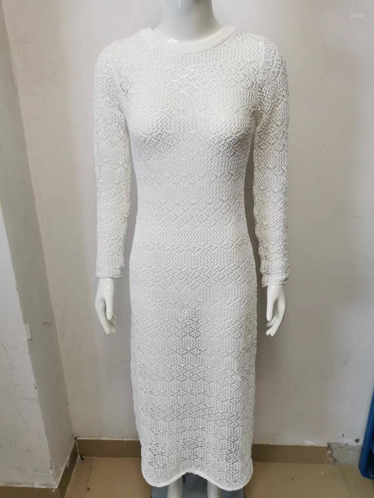 Casual Dresses Backless Dress Set Lace-Up Female Clothing Long Sleeve Evening Robe For Party Knitted Ladies 2023 Sexy Womens