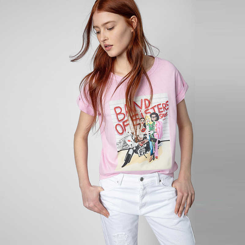 Zadig Voltaire Women Designer T shirt Summer Cotton New Riding Motorcycle Digital Printing Letter Hot Diamond Short Sleeve Fashion Tops, Pink2
Zadig Voltaire Women Designer T shirt Summer Cotton New Riding Motorcycle Digital Printing Letter Hot Diamond Short Sleeve Fashion Tops, Pink2