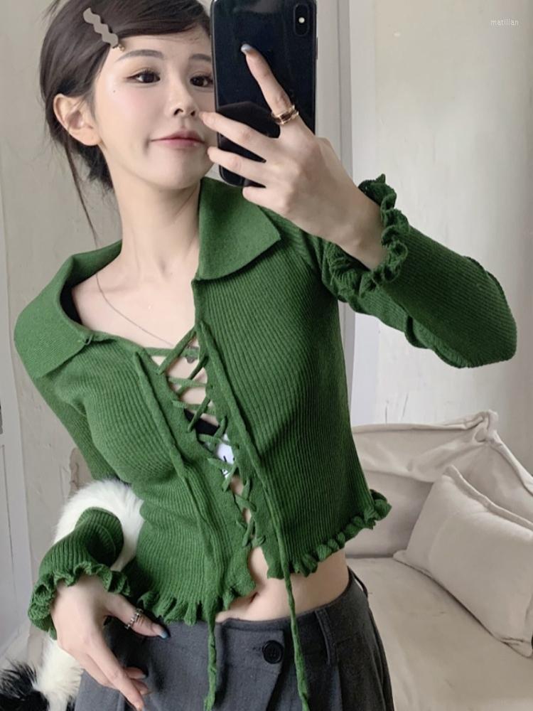 Women's Knits 2023 Ruffle Sweet Cropped Cardigan Cross Bandage Turn Down Collar Slim Knitted Y2k Aesthetic Sexy Long Sleeve Women Top, Black
Women's Knits 2023 Ruffle Sweet Cropped Cardigan Cross Bandage Turn Down Collar Slim Knitted Y2k Aesthetic Sexy Long Sleeve Women Top, Black
