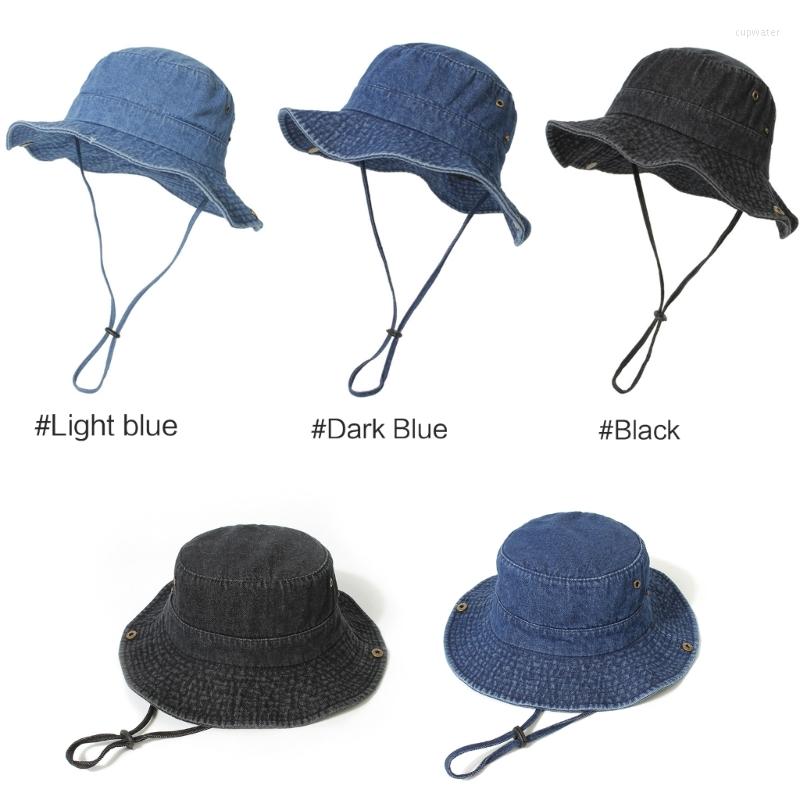 

Berets Denim Bucket Hat Cloches Fisherman SunHat Summer Bowlers BobHat Panama Wholesales, Black