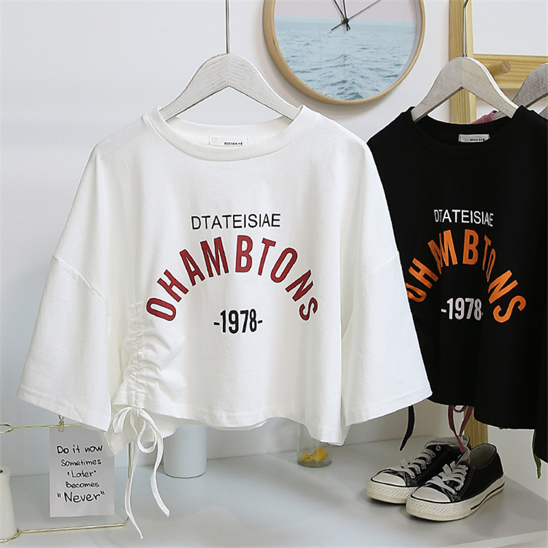 Women's TShirt Strings Folds Design Short Tops Sleeve Oneck Crop Streetwear Summer Casual Letter Printing T Shirt for Women 230512, White
Women's TShirt Strings Folds Design Short Tops Sleeve Oneck Crop Streetwear Summer Casual Letter Printing T Shirt for Women 230512, White