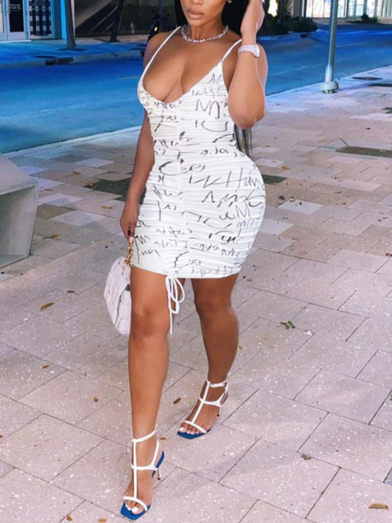 Casual Dresses Summer Women Sexy V-neck Letter Printed Halter Mini Dress Backless Hip Drawstring Plus Size, White
Casual Dresses Summer Women Sexy V-neck Letter Printed Halter Mini Dress Backless Hip Drawstring Plus Size, White