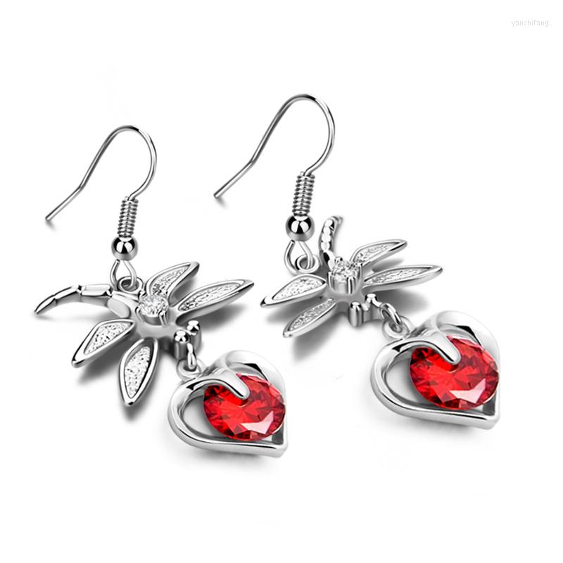 Dangle Earrings Genuine Cute Dragonfly Silver Earrings. Women Solid 925 Sterling Jewelry Elegant Red Zircon Heart-shaped
Dangle Earrings Genuine Cute Dragonfly Silver Earrings. Women Solid 925 Sterling Jewelry Elegant Red Zircon Heart-shaped