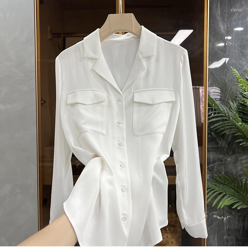 Women' Blouses Women' Commuter Suit Collar Pocket Long Sleeve Imitation Silk Shirt Office Lady Camisas De Mujer, White
Women' Blouses Women' Commuter Suit Collar Pocket Long Sleeve Imitation Silk Shirt Office Lady Camisas De Mujer, White