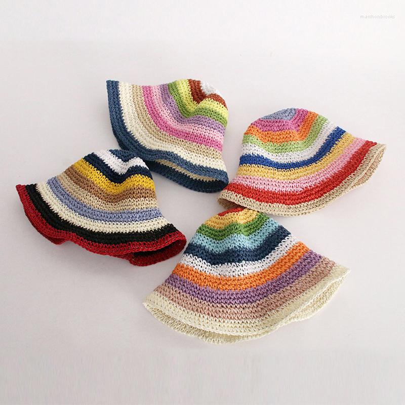 Berets Winter Woman Sun Straw Handmade Rainbow Striped Crochet Beach Bucket Hat, Khaki
Berets Winter Woman Sun Straw Handmade Rainbow Striped Crochet Beach Bucket Hat, Khaki