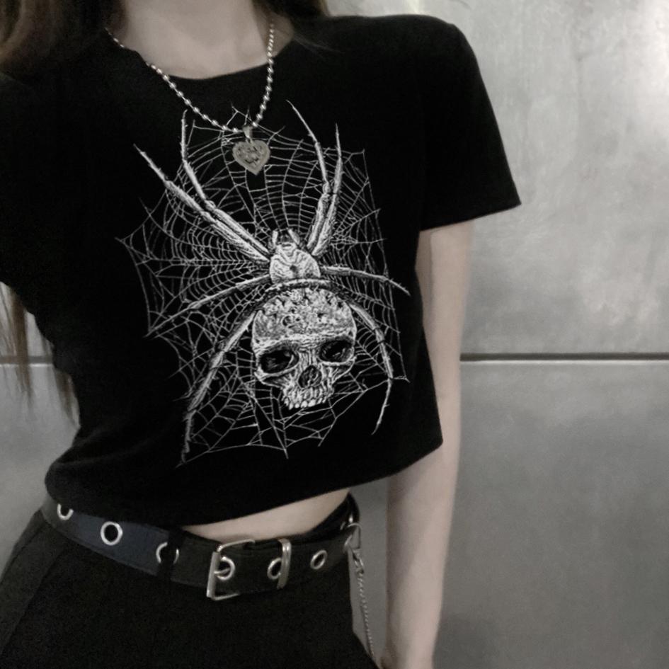 T-Shirt Grunge Dark Punk Skull Print Graphic TShirt Harajuku Spider Web Skeleton Gothic Casual Chic Streetwear Y2K Casual Slim Crop Top, 02
T-Shirt Grunge Dark Punk Skull Print Graphic TShirt Harajuku Spider Web Skeleton Gothic Casual Chic Streetwear Y2K Casual Slim Crop Top, 02