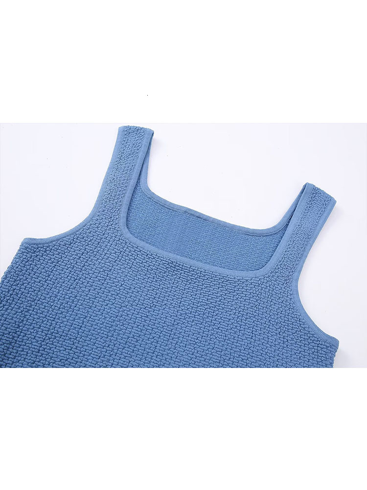 Two Piece Dress TRAF Fashion Women Solid Knitted Skirts Sets Summer Square Collar Sleeveless Tank Tops High Waist Patchwork Outwear 230512