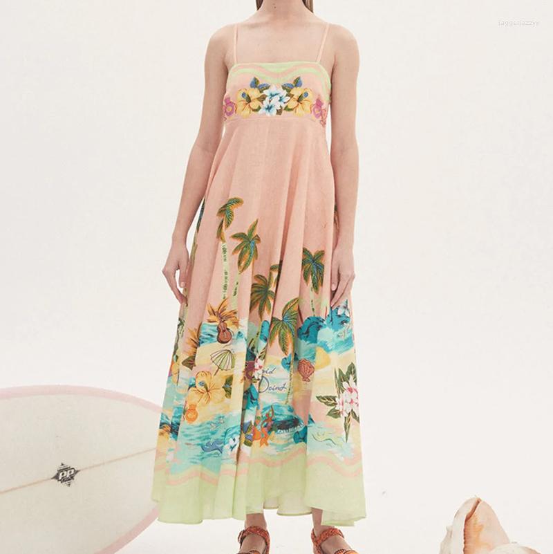Casual Dresses Summer Coconut Tree Beach Print Women Linen Sling Long Dress High Waist Holiday Style Suspended Midi
Casual Dresses Summer Coconut Tree Beach Print Women Linen Sling Long Dress High Waist Holiday Style Suspended Midi
