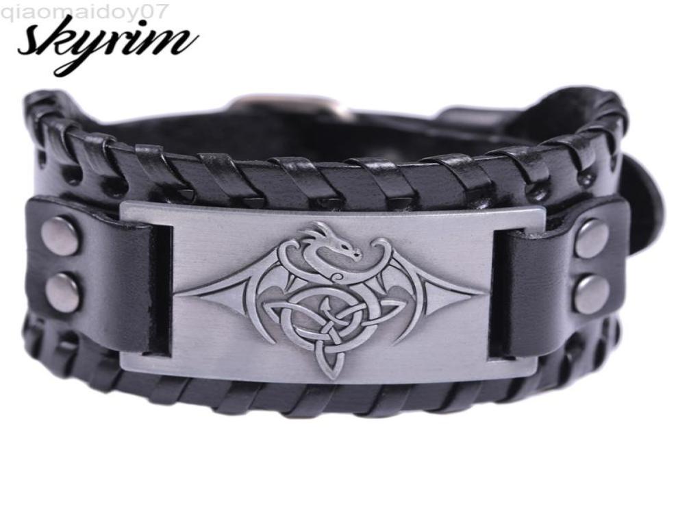 Skyrim Viking Dragon Amulet Metal Crafts Vintage Bracelets Men Wristbands Nordic National Totem Leather Band L2208127838912
Skyrim Viking Dragon Amulet Metal Crafts Vintage Bracelets Men Wristbands Nordic National Totem Leather Band L2208127838912