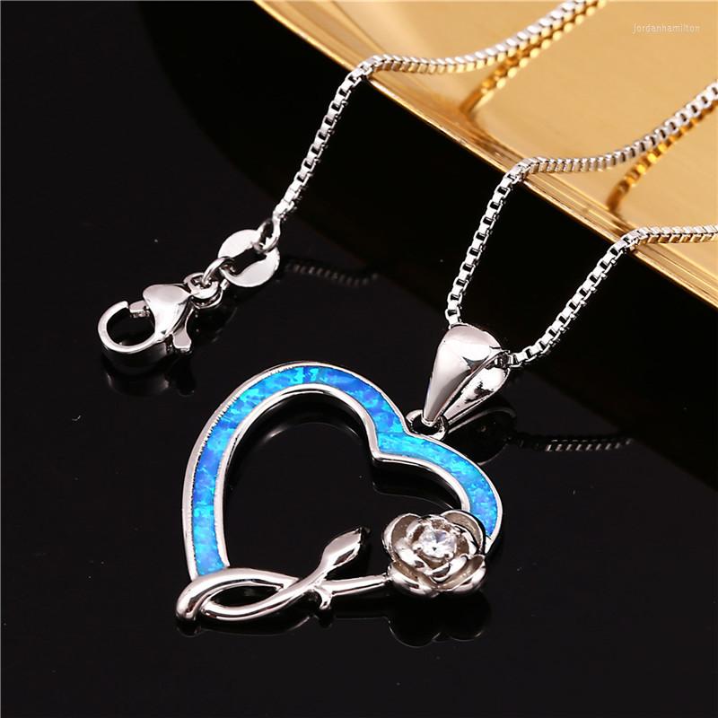Pendant Necklaces Romantic Rose Flower Necklace White Blue Opal Heart Vintage Gold Silver Color Chain For Women Jewelry
Pendant Necklaces Romantic Rose Flower Necklace White Blue Opal Heart Vintage Gold Silver Color Chain For Women Jewelry