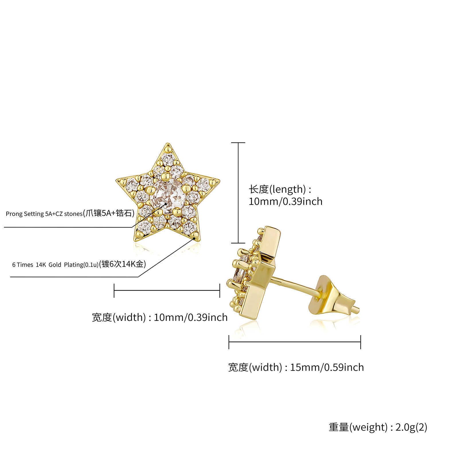 Fashion South Korea Live Broadcast Pentagram Earring Stud Female Iced Out Finve Point Star Earrings Studs S925 Silver Needle Fine Cubic Zircon Ear Rin