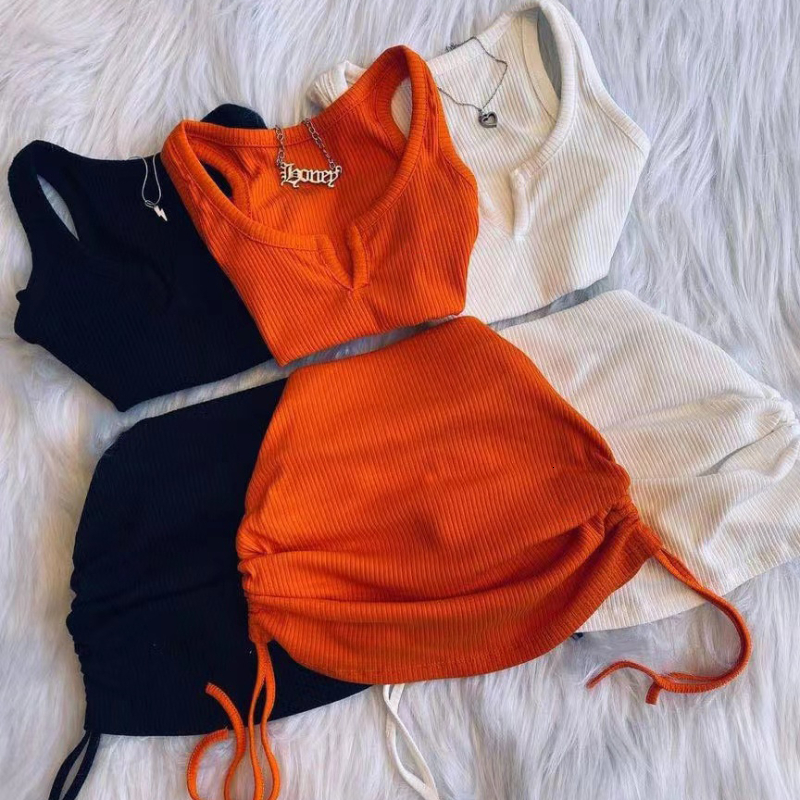 Two Piece Dress Sexy V Neck Sleeveless Tank Drawstring Slim Wrap The Buttocks Short Solid Party Mini Y2k Streetwear Clothes 2 Set 230512, Creamy-white 
Two Piece Dress Sexy V Neck Sleeveless Tank Drawstring Slim Wrap The Buttocks Short Solid Party Mini Y2k Streetwear Clothes 2 Set 230512, Creamy-white