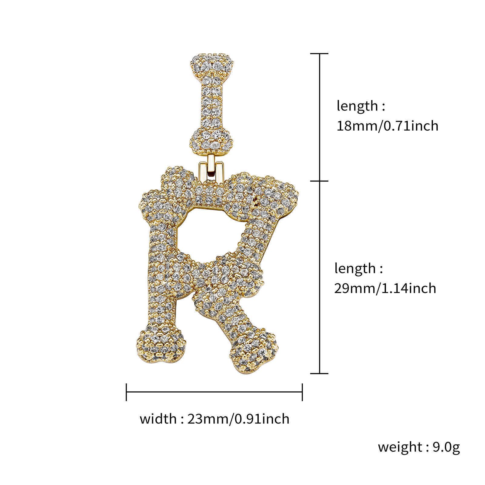 Unisex Ins New Bone Pendant 26 Initial Letters Hip Hop Necklace A-Z 14K Gold Plated Bling CZ Stone Cubic Zircon Iced Out Necklaces Rapper Jewelry Acce