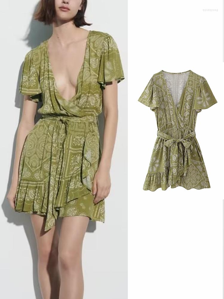 Party Dresses Print Mini For Women 2023 Summer Belt Dress Woman V Neck Short Sleeve Hem Laminated Decoration, Green
Party Dresses Print Mini For Women 2023 Summer Belt Dress Woman V Neck Short Sleeve Hem Laminated Decoration, Green