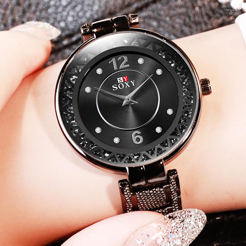 Wristwatches SOXY Women Watches Luxury Hollow Stainless Watch Womens Female Hombre Quartz Wrist Metal Clock Retro Feminino Relogio, Gold
Wristwatches SOXY Women Watches Luxury Hollow Stainless Watch Womens Female Hombre Quartz Wrist Metal Clock Retro Feminino Relogio, Gold