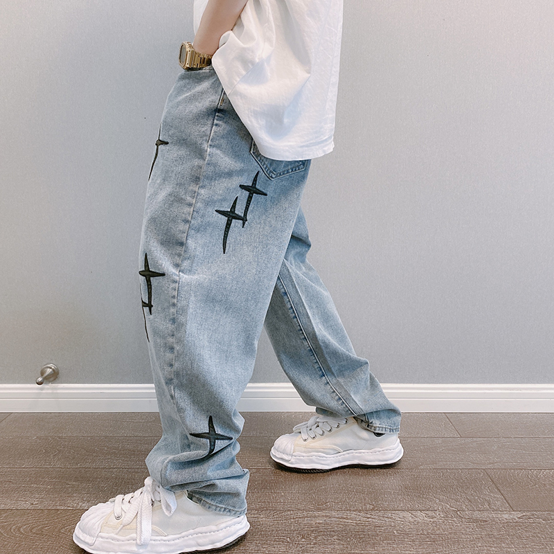 Men's Jeans Embroidered Jeans Men Straight Loose Wideleg Pants Spring and Autumn Korean Fashion High Street Hip Hop Style Male Trousers 230512
