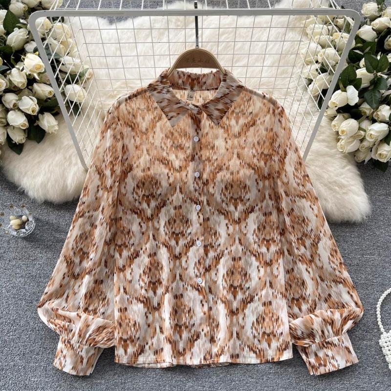 Women's Blouses French Spring Design Sense Long-sleeved Printed Lapel Single-breasted Bubble Sleeve Floral Chic Blouse, As the picture
Women's Blouses French Spring Design Sense Long-sleeved Printed Lapel Single-breasted Bubble Sleeve Floral Chic Blouse, As the picture