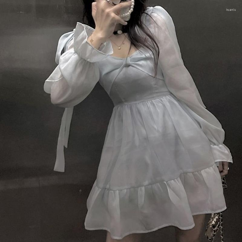 Casual Dresses Deeptown Y2k Fairycore Bow Ruffle Lace-up Solid Mesh Sweet High Waist See Through Long Flare Sleeve Satin Princess Dress, Blue
Casual Dresses Deeptown Y2k Fairycore Bow Ruffle Lace-up Solid Mesh Sweet High Waist See Through Long Flare Sleeve Satin Princess Dress, Blue