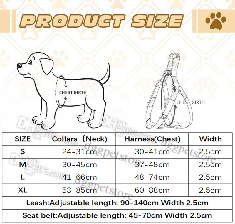 Designer Dog Harness Leash Set Classic Letter Pattern Puppy Collar Escape Proodjustable No Pull Harnesses for Small Medium Large Breed Dogs Outdoor Wa