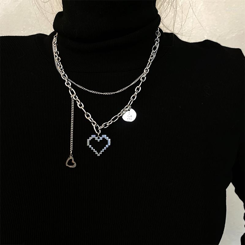 Chains 2023 Black Mosaic Love Pixel Peach Hollow Heart Double Layer Necklace Punk Harajuku Style Fashion Asymmetry Women's Jewelry
Chains 2023 Black Mosaic Love Pixel Peach Hollow Heart Double Layer Necklace Punk Harajuku Style Fashion Asymmetry Women's Jewelry