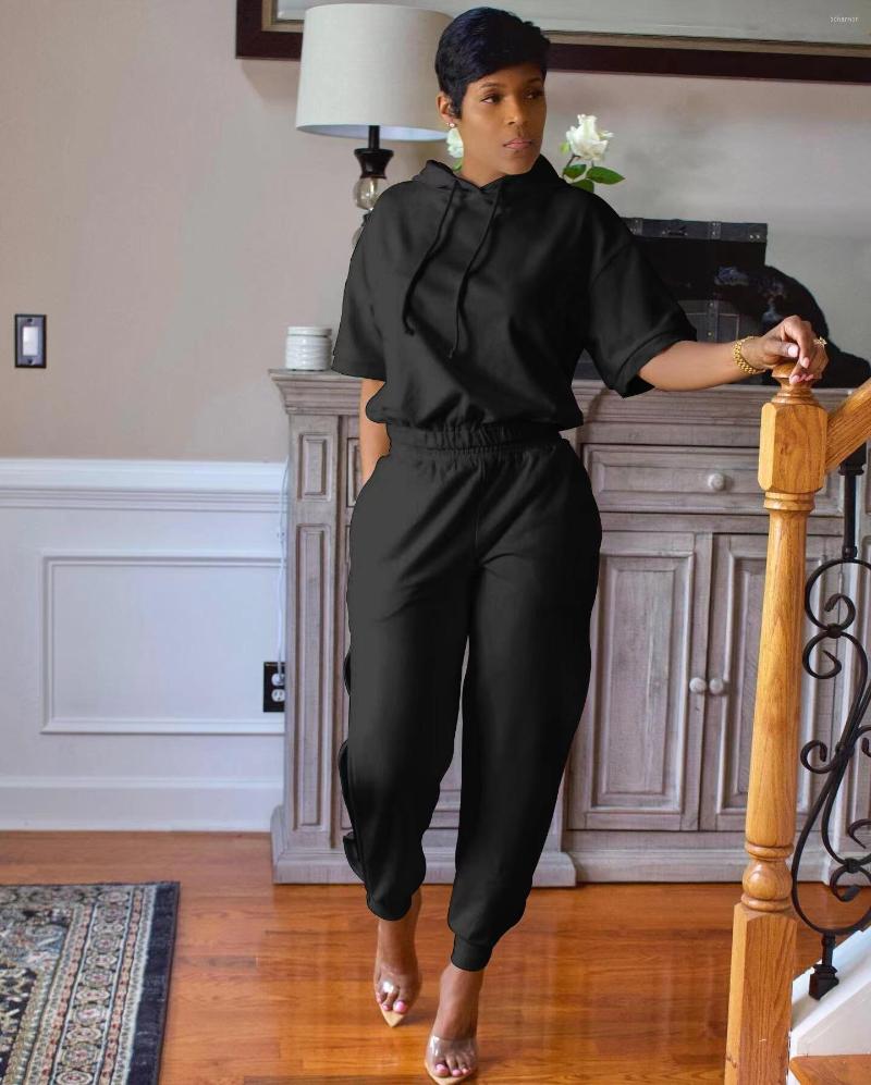 Women' Tracksuits 2023 Casual Slit Hooded Sports Two-Piece Short Sleeve Top Long Pants Pure Color Women Sets, Black
Women' Tracksuits 2023 Casual Slit Hooded Sports Two-Piece Short Sleeve Top Long Pants Pure Color Women Sets, Black