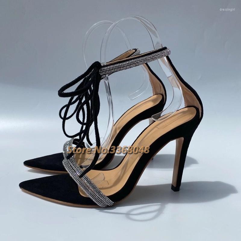 Sandals Lace Up Crystal Sexy Pointed Toe Thin High Heel Summer Women Shoes Black Suede Ankle Strap Bling
Sandals Lace Up Crystal Sexy Pointed Toe Thin High Heel Summer Women Shoes Black Suede Ankle Strap Bling