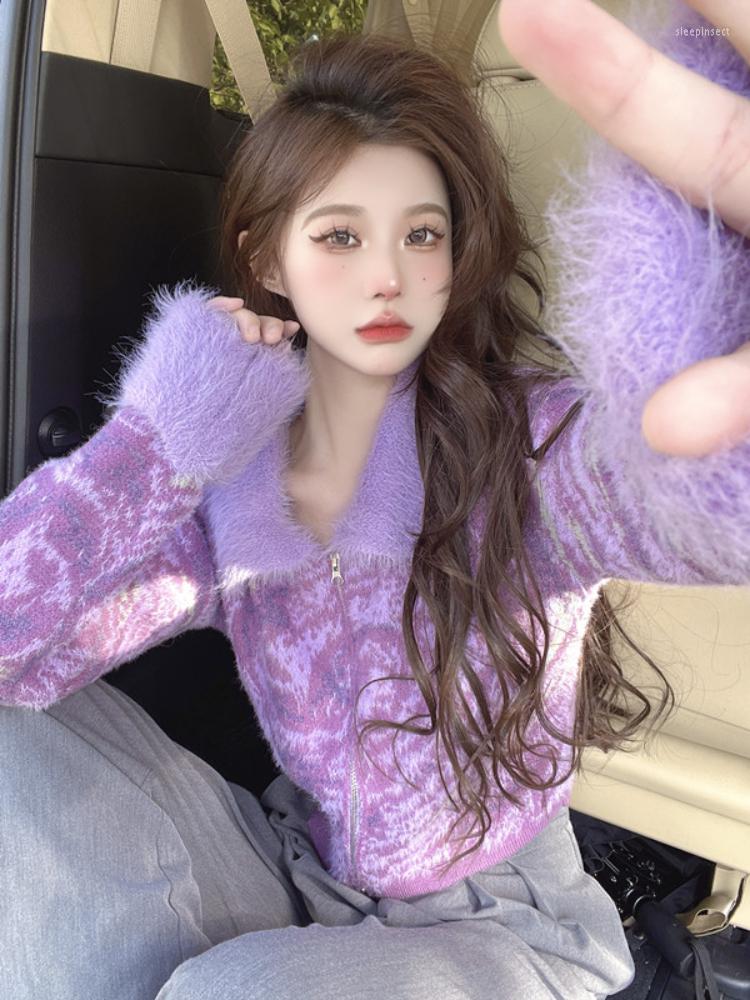 Women's Knits Korobov Y2k Crop Knitting Cardigan Zipper Design Mixed Color Splicing Mink Sweater In Korean Fashion Winter Clothes Women, Purple
Women's Knits Korobov Y2k Crop Knitting Cardigan Zipper Design Mixed Color Splicing Mink Sweater In Korean Fashion Winter Clothes Women, Purple