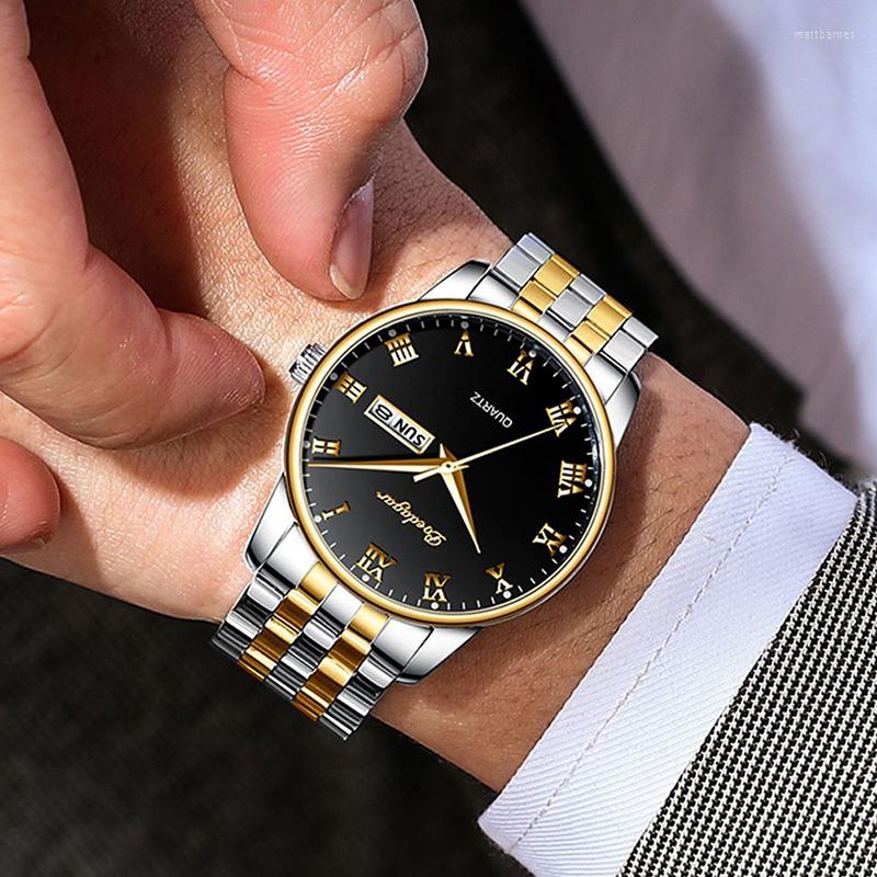 Wristwatches POEDAGAR Roman Numerals Watches Mens Luxury Style Waterproof Sport Quartz Watch For Man Calendar Luminous Stainless Steel, Silver black
Wristwatches POEDAGAR Roman Numerals Watches Mens Luxury Style Waterproof Sport Quartz Watch For Man Calendar Luminous Stainless Steel, Silver black