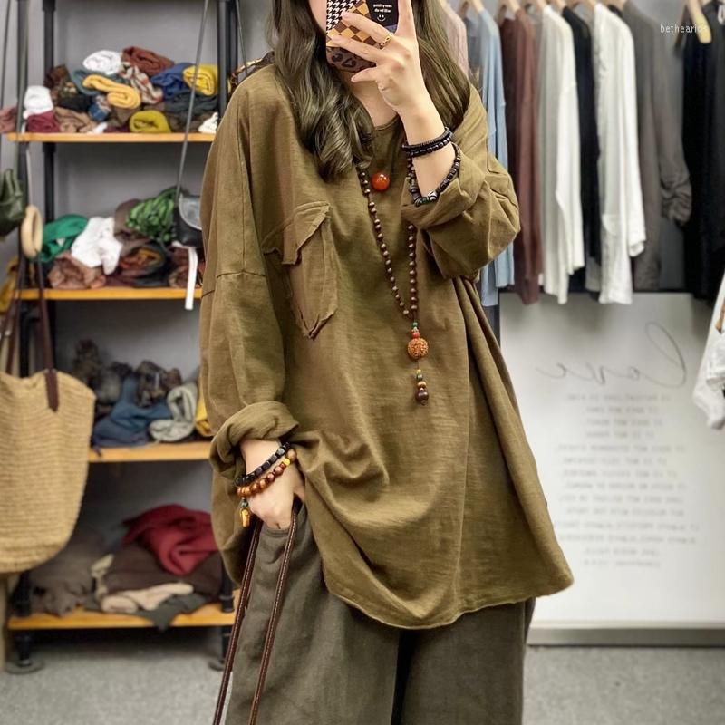 Women's T Shirts Vintage Cotton Solid Women T-Shirts Loose O-Neck Pocket Button Casual All Match Female Pulls Tops Tees, Brown
Women's T Shirts Vintage Cotton Solid Women T-Shirts Loose O-Neck Pocket Button Casual All Match Female Pulls Tops Tees, Brown