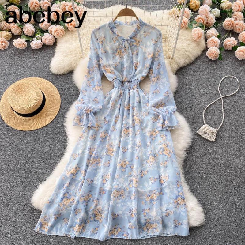Casual Dresses French Sweet Floral Dress Female Elastic Ruched A-line Chiffon Bohemian Print Vacation Long Autumn, Blue
Casual Dresses French Sweet Floral Dress Female Elastic Ruched A-line Chiffon Bohemian Print Vacation Long Autumn, Blue