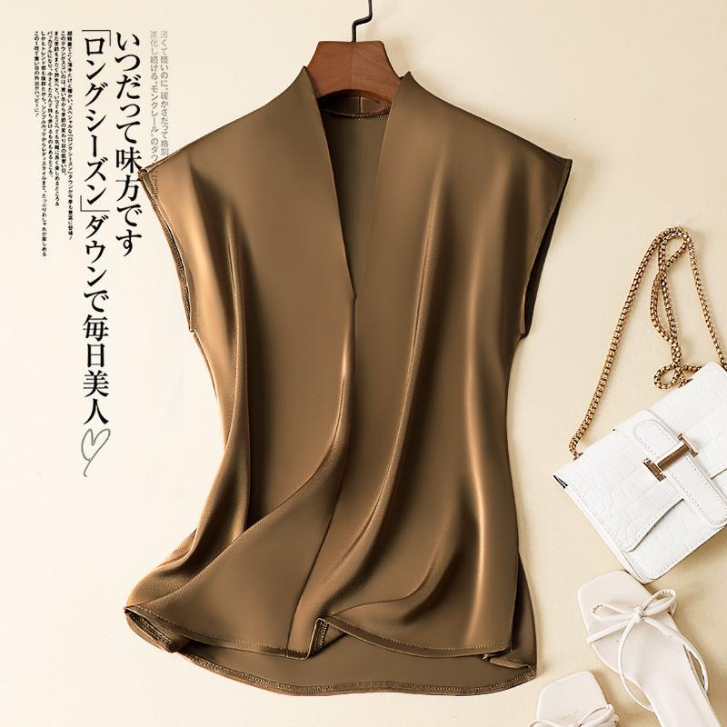 Shirts Acetate Satin Women Shirt Sleeveless New Temperament Vneck Silk Shirt Acetate Silk Top Sleeveless Tshirt Japan Acetate Fiber, 8801 coffee
Shirts Acetate Satin Women Shirt Sleeveless New Temperament Vneck Silk Shirt Acetate Silk Top Sleeveless Tshirt Japan Acetate Fiber, 8801 coffee