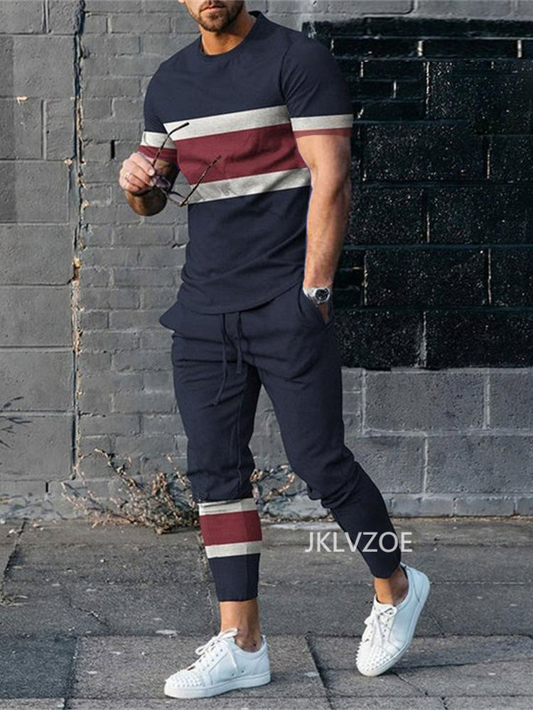 Men's Tracksuits Summer Fashion Men T Shirt Suits Tracksuits 3D Printed Outfits Sportswear Short Sleeve Streetwear Tshirt Long Pants 2 Piece Set 