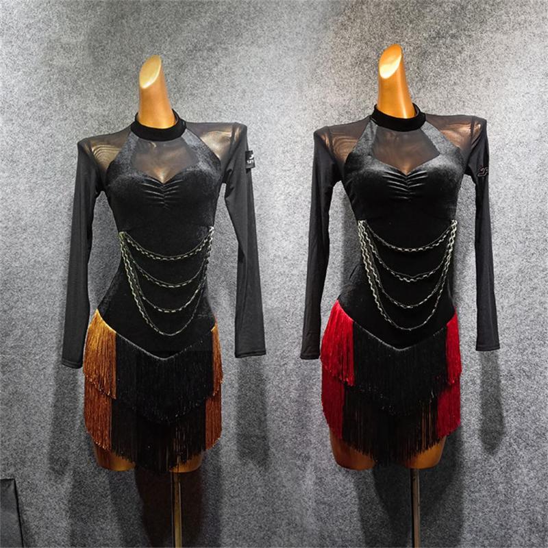 Stage Wear Latin Dance Mesh Long Sleeved Dresses Women Training Tassel Clothing Ballroom Dress Tango Modern Rumba Performance Dancewear, Red
Stage Wear Latin Dance Mesh Long Sleeved Dresses Women Training Tassel Clothing Ballroom Dress Tango Modern Rumba Performance Dancewear, Red