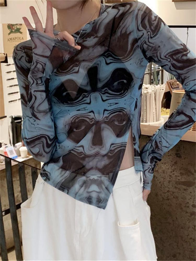 T-Shirt Korean Fashion Printed Mesh Sheer Tshirt Women Long Sleeve Y2K Slim Tee Tops SeeThrough Sexy Vintage Shirts Female
T-Shirt Korean Fashion Printed Mesh Sheer Tshirt Women Long Sleeve Y2K Slim Tee Tops SeeThrough Sexy Vintage Shirts Female