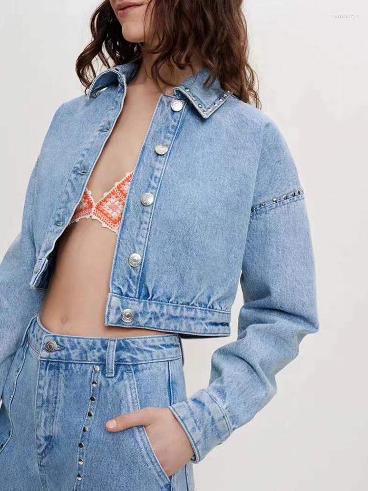 Women' Jackets Spring Autumn MAJ Fashion Women Short Denim Coat Rivet Turn-Down Collar Long Sleeve Casual Lady Jacket, Blue
Women' Jackets Spring Autumn MAJ Fashion Women Short Denim Coat Rivet Turn-Down Collar Long Sleeve Casual Lady Jacket, Blue