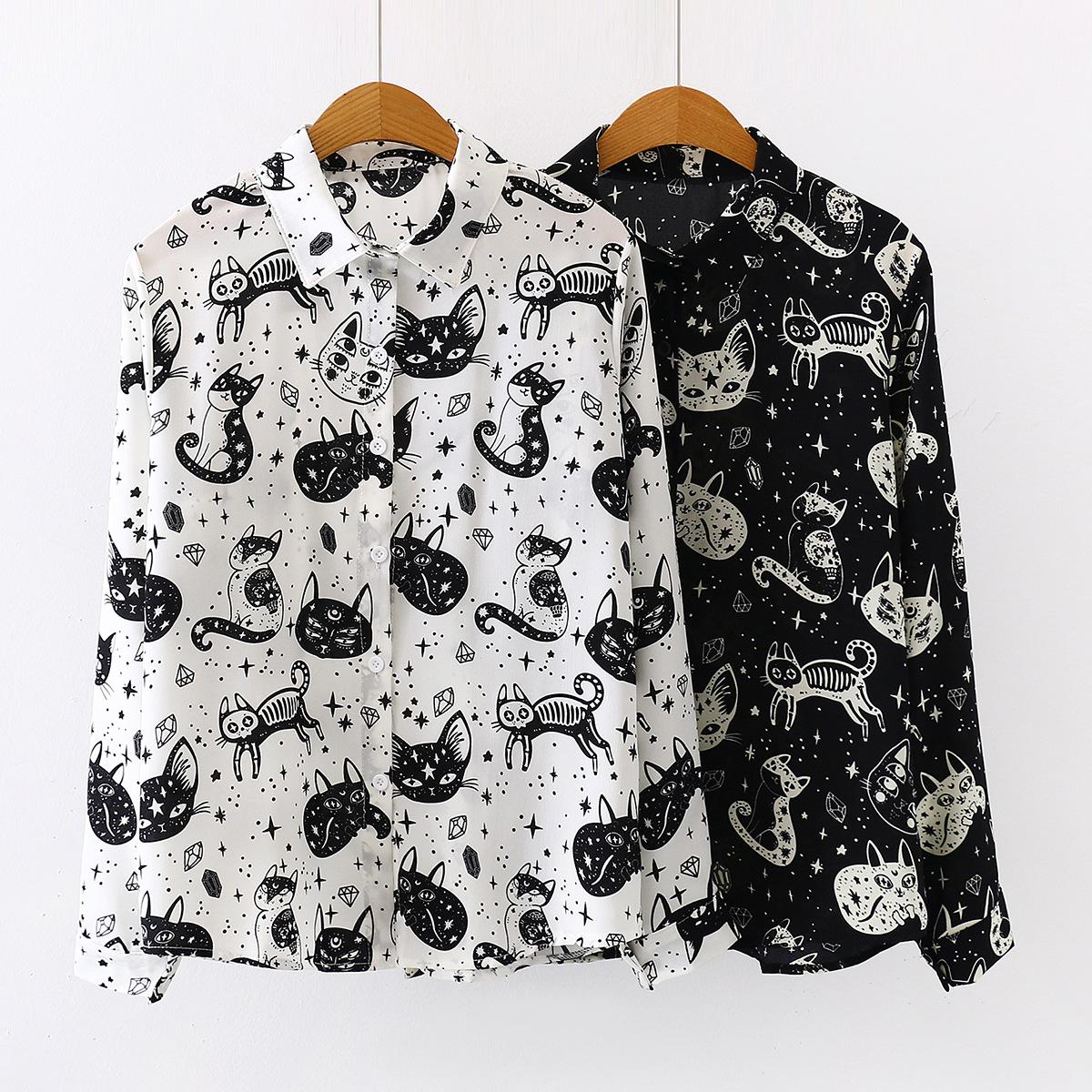 Shirts Autumn Spring Women Shirts Black White Cartoon Cat Print Blouses Fashion Slim Long Sleeve Chiffon Shirt Female Tops Blusas Mujer
Shirts Autumn Spring Women Shirts Black White Cartoon Cat Print Blouses Fashion Slim Long Sleeve Chiffon Shirt Female Tops Blusas Mujer