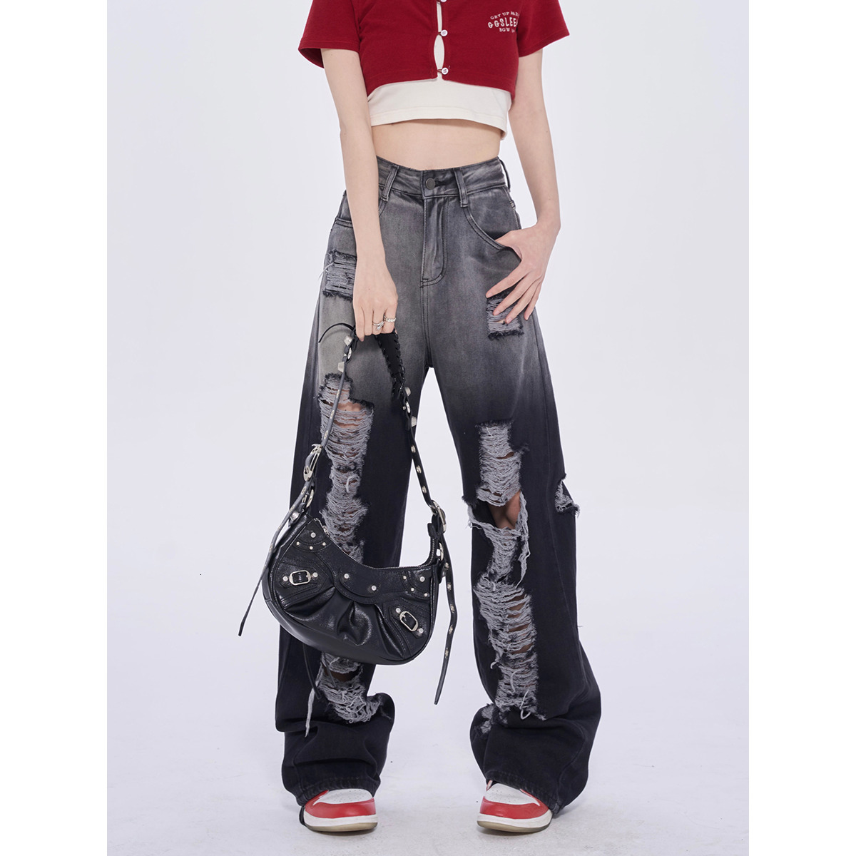 Women' Pants Personalized Retro Ripped Black Washed Gradient Jeans Summer Design Sense Straight High Waist Loose Wide Leg Trousers 230512, Beige
Women' Pants Personalized Retro Ripped Black Washed Gradient Jeans Summer Design Sense Straight High Waist Loose Wide Leg Trousers 230512, Beige