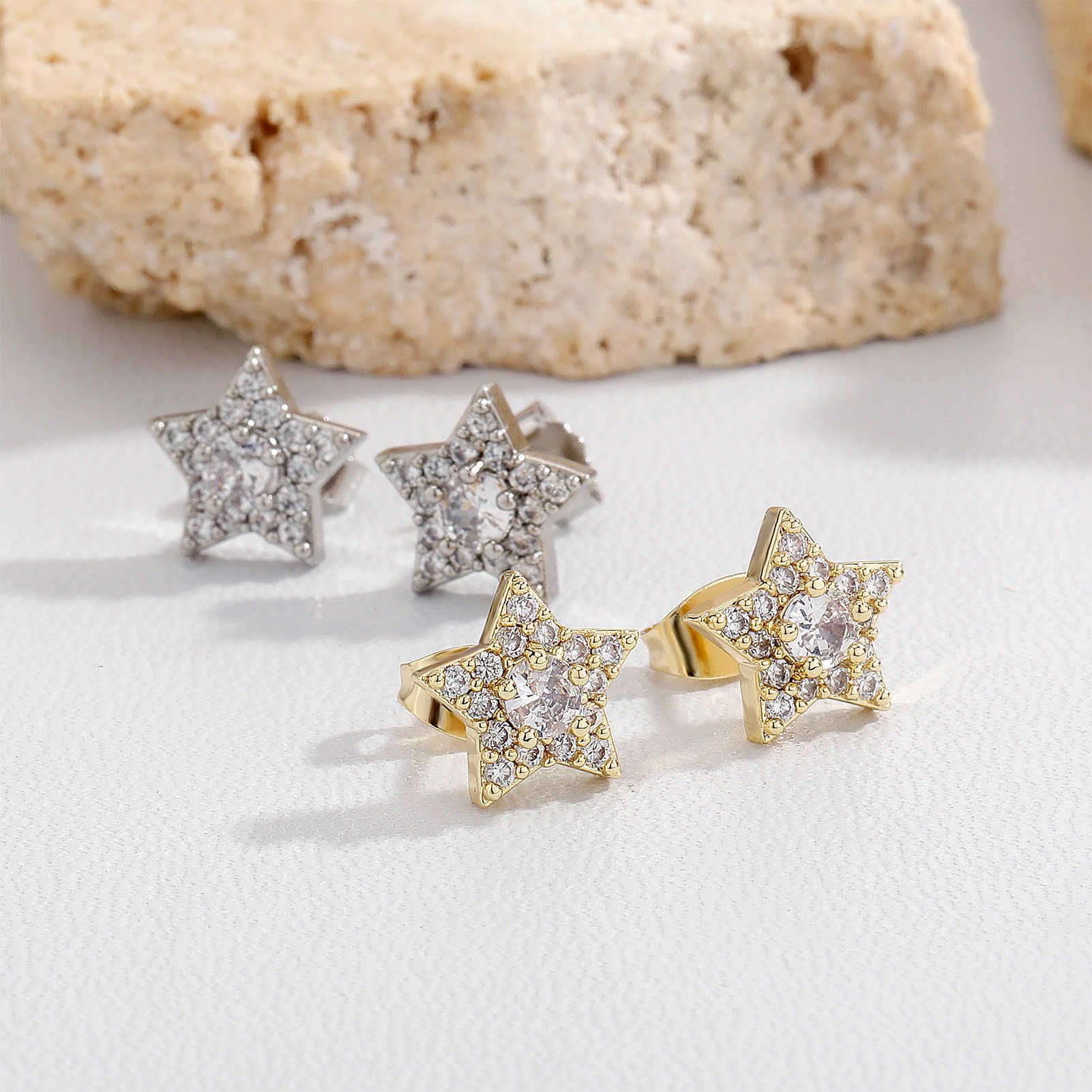 Fashion South Korea Live Broadcast Pentagram Earring Stud Female Iced Out Finve Point Star Earrings Studs S925 Silver Needle Fine Cubic Zircon Ear Rin