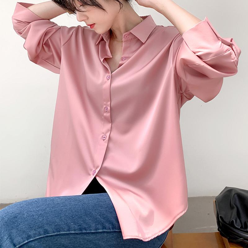 

Shirts Satin Shirt Women's Clothing Luxury Silk Shirts Vintage Blouse Office Lady Sheer Top Longsleeve Dress Shirt Ladies Overshirt, Army green